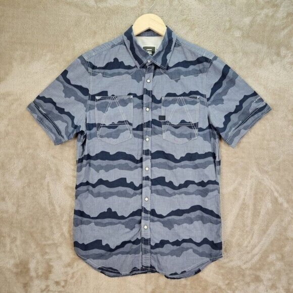 G-Star Raw Camouflage Shirt Pearl Snap Pocket Short Sleeve Button Up Mens Size L - Picture 1 of 10